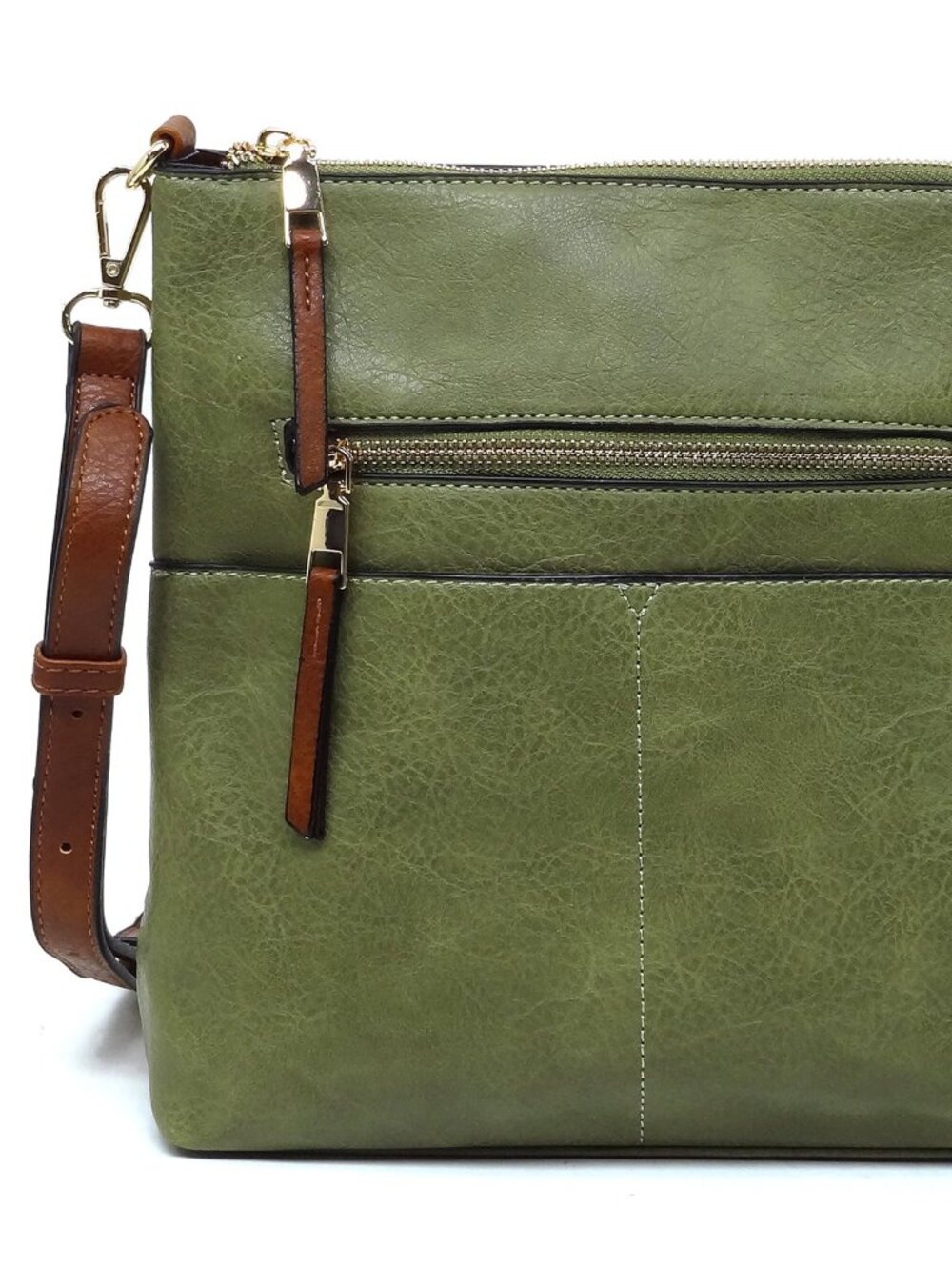 Fashion Zip Pocket Crossbody Bag - Sage